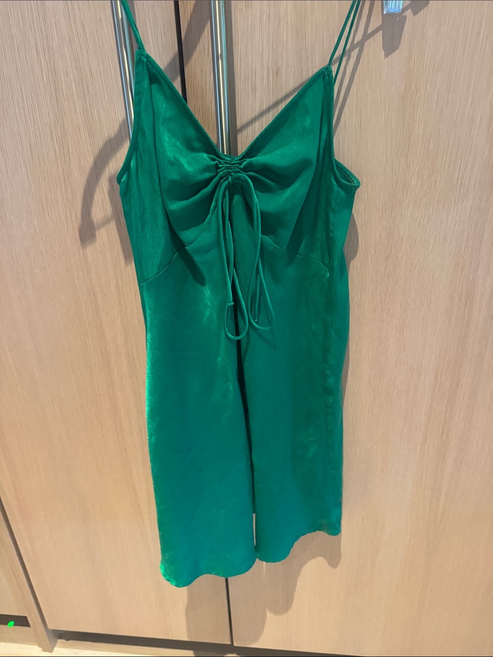 Zara Bright Emerald Satin Tie-Front Mini Dress